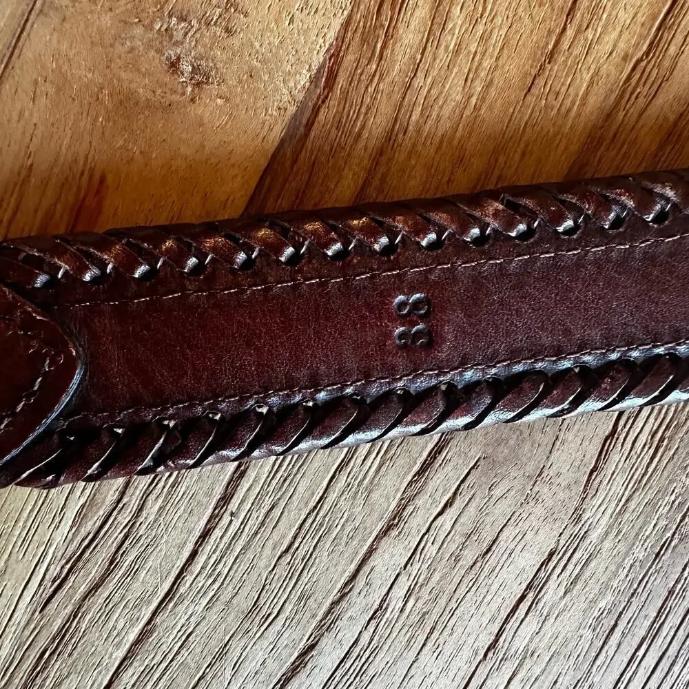 90’s Y2K Vintage Men’s Brown Leather Belt Woven Preppy Distressed Dad Grandpa 38